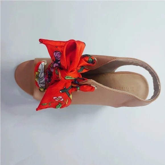 Sz 5.5 Tan Womens Bamboo heels sz 5.5 Scarf Ties - Picture 9 of 10